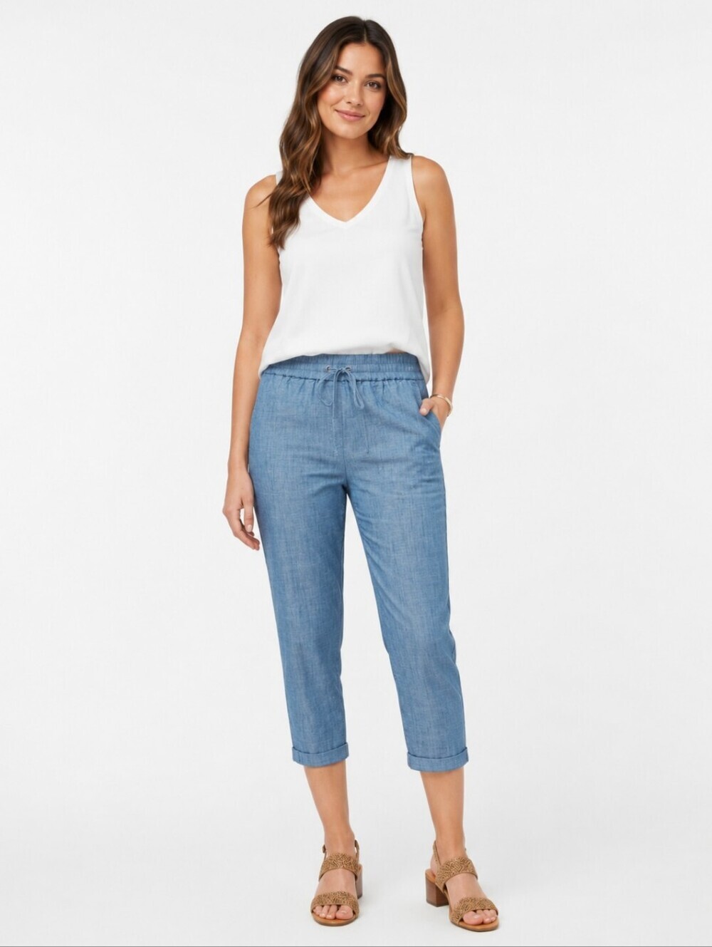 ❤️ J CREW CROPPED CHAMBRAY DRAWSTRING WAIST COTTON PANTS, 14 (32)